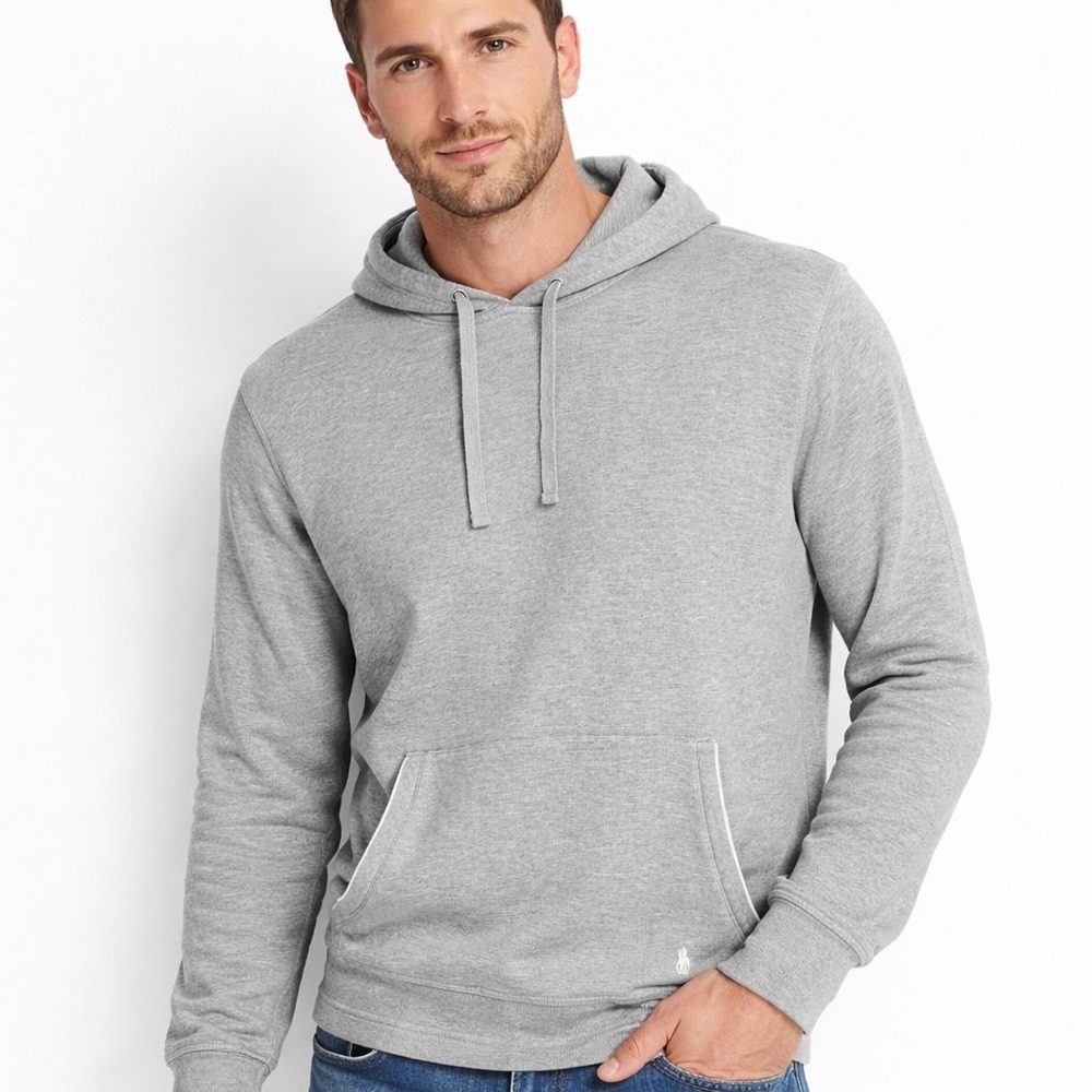 Polo Ralph Lauren Hoodie Waffle Knit Pullover Shirt Mens M Gray Lounge Comfort